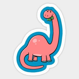 pink dinosaur with a long neck eats leaves Sticker